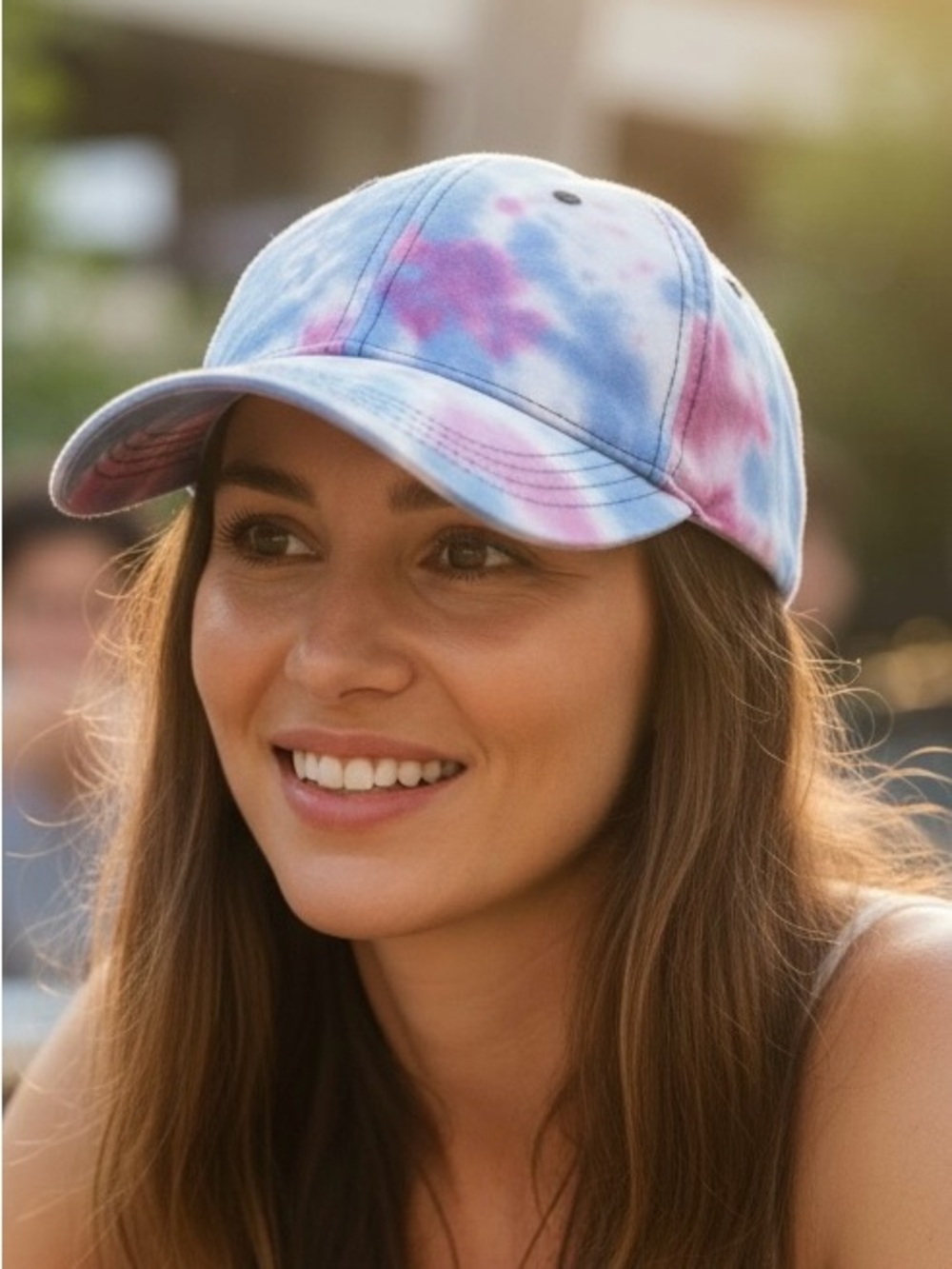 Tie-Dye Baseball Cap in Blue & Pink - Casual Women's Hat